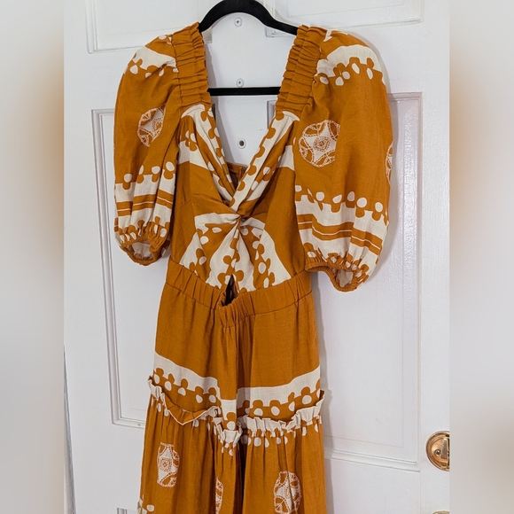 Sea New York Orange Linen Blend Tie Front Midi Dress Pockets Size 4 - Picture 6 of 9